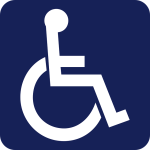 symbol for wheelchair level access or blue badge parking - a shite wheelchair on a blue background