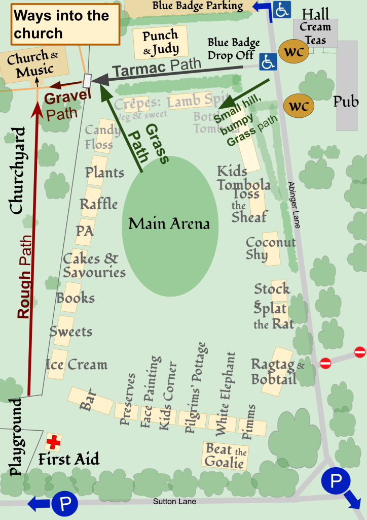 map showing how to go to the church and the music