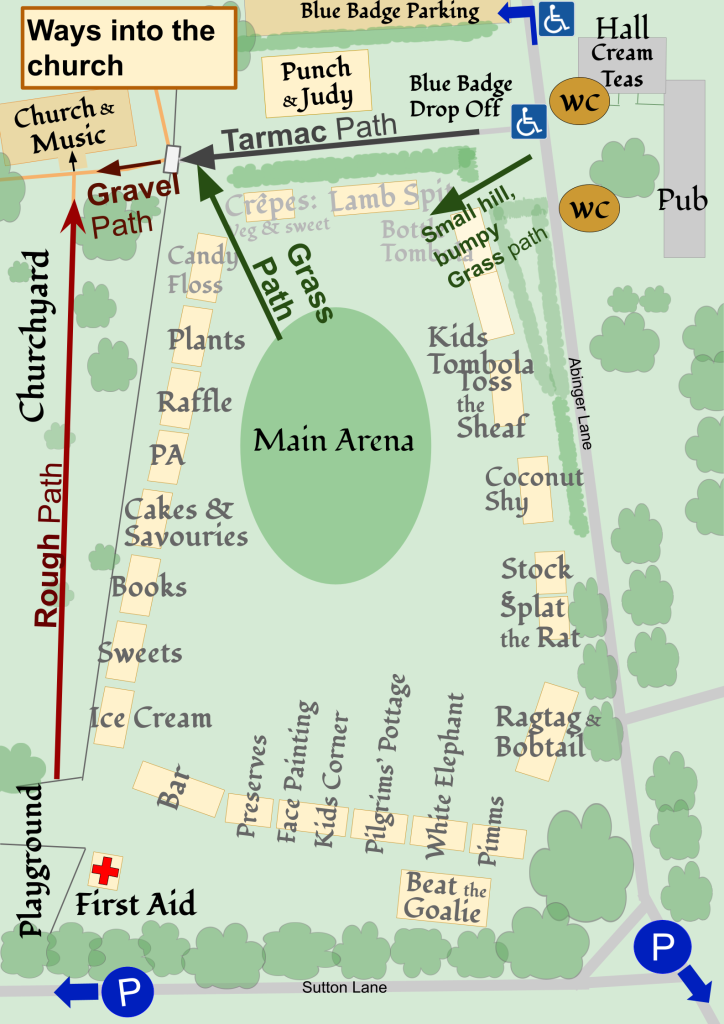 map showing how to go to the church and the music