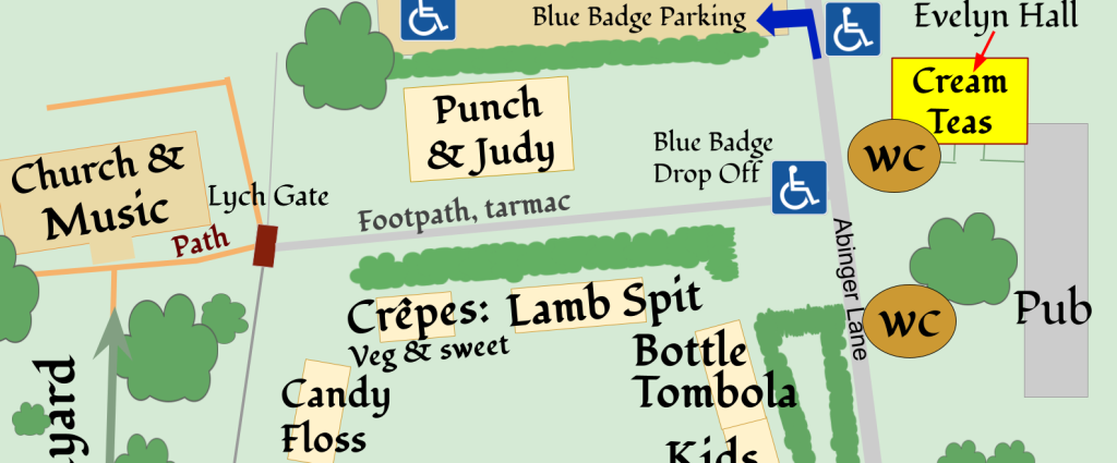 map showing evelyn hall for cream teas by the pub