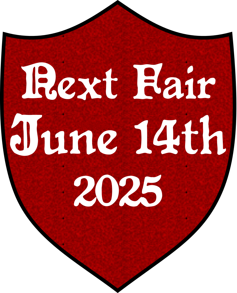 A shield showing the date of the next fair on 14th June 2025